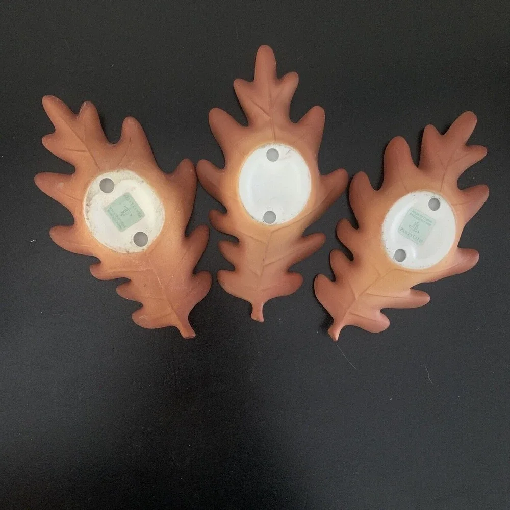 PartyLite Whispering Leaves Candle Holders Fall Autumn 6 Pieces Bisque oak maple